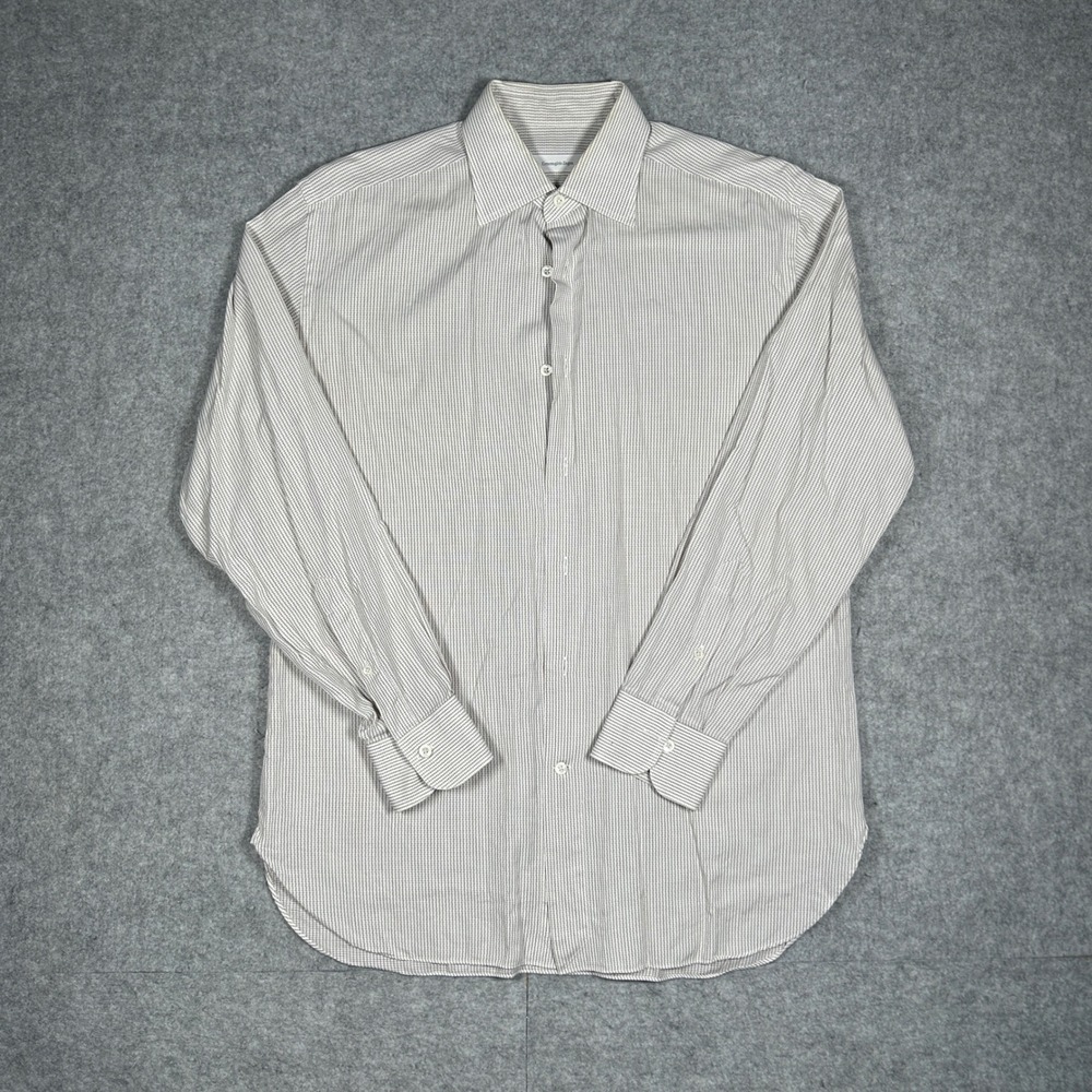 Ermenegildo Zegna Shirt Mens 41/16 Brown White Micro Stripe Regular Fit Cotton
